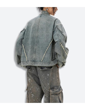 Cyberpunk Denim Zip-Up Jacket