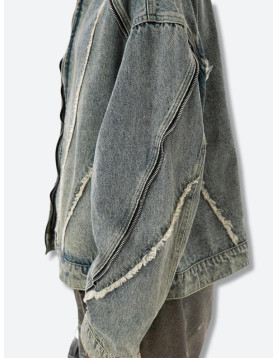 Cyberpunk Denim Zip-Up Jacket