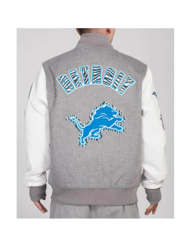 Detroit Lions Animal Patches Gray Varsity Jacket