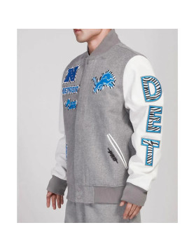 Detroit Lions Animal Patches Gray Varsity Jacket