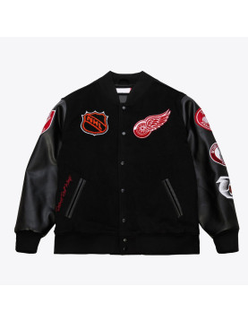 Detroit Red Wings Black Out Team Logo Varsity Jacket