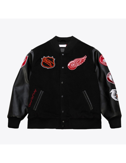 Detroit Red Wings Black Out Team Logo Varsity Jacket