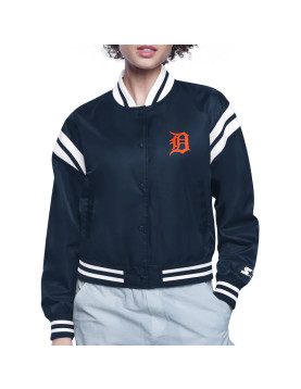 Detroit Tigers Printed Logo Navy Varsity Satin Jacket