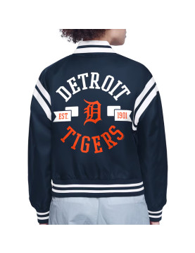 Detroit Tigers Printed Logo Navy Varsity Satin Jacket