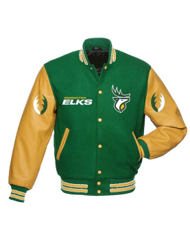 Edmonton Eskimos Green and Tan Brown Varsity Jacket