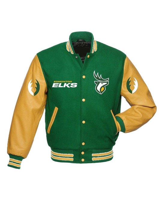 Edmonton Eskimos Green and Tan Brown Varsity Jacket