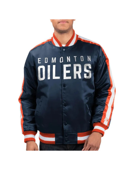 Edmonton Oilers O-Line Navy Varsity Satin Jacket