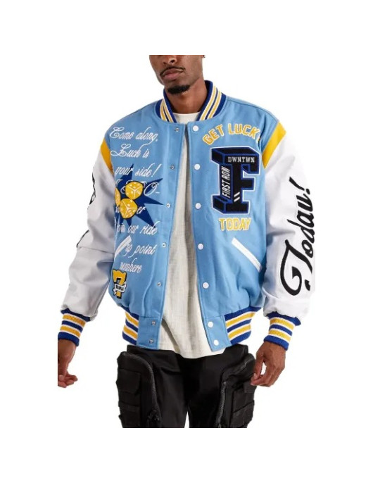 First Row Road Fortune University Blue Varsity Jacket