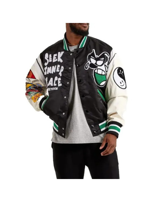 First Row Seek Inner Peace Satin Varsity Jacket