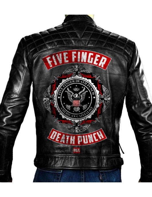 Five Finger Death Punch Biker Black Leather Jacket