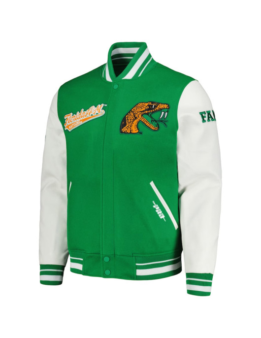 Florida A&M Rattlers Script Green and White Varsity Jacket