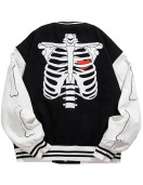 G2 Black Skeleton Print Varsity Jacket