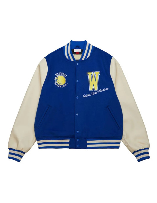 Golden State Warriors Classics Royal and Off White Varsity Jacket