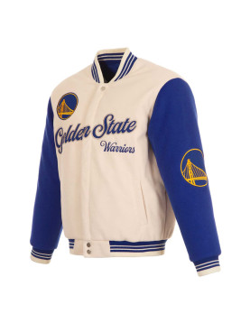 Golden State Warriors Cream and Blue Varsity Jacket