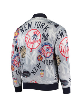 Gray New York Yankees Allover Print Satin Full-Snap Varsity Jacket