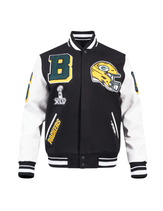 Green Bay Packers Mashup Rib Varsity Wool/Leather Jacket