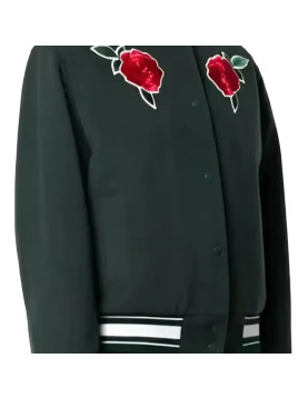 Green Rose Embroidered Varsity Jacket