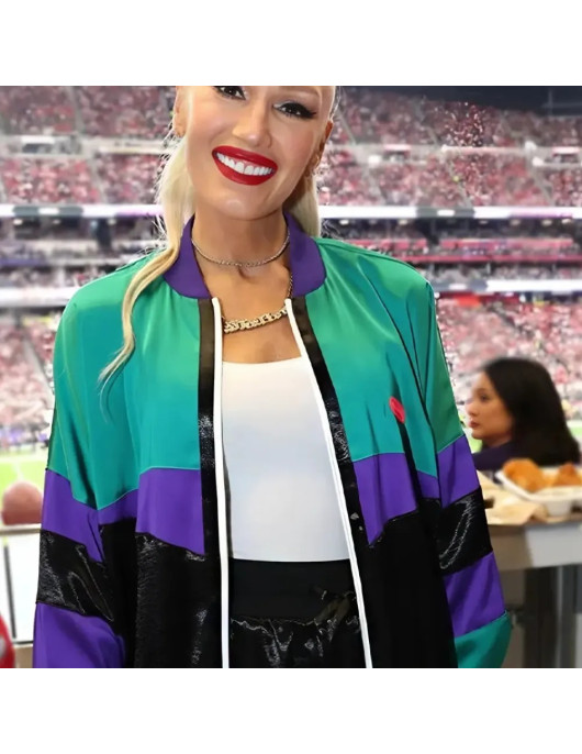 Gwen Stefani Colourblock Satin Bomber Jacket