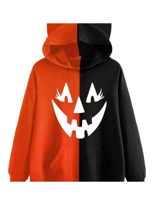 Halloween Cat Two-Tone Fleece Hoodie