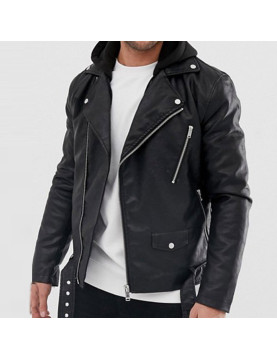 Heavy Daniel Zovatto Biker Leather Jacket with Hood