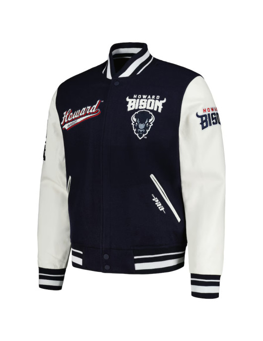 Howard Bison Script Navy and White Varsity Jacket