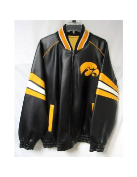 Iowa Hawkeyes Striped Black Genuine Leather Jacket