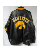 Iowa Hawkeyes Striped Black Genuine Leather Jacket