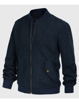 James Mens Dark Blue Bomber Suede Leather Jacket