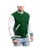 Kelly Green Wool Body & Bright White Leather Sleeves Letterman Jacket