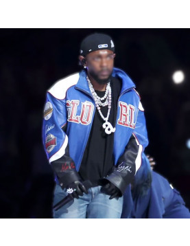 Kendrick Lamar Halftime Show Gloria Blue Leather Jacket