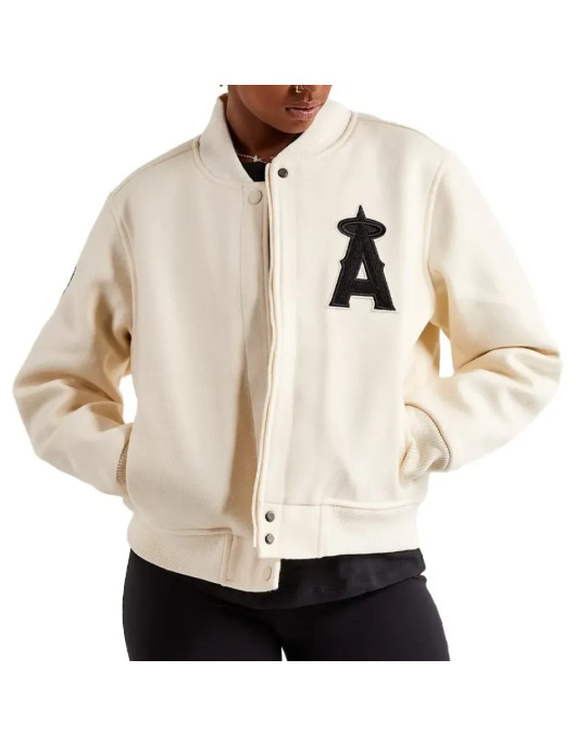 LA Angels Wool Cream White Varsity Jacket