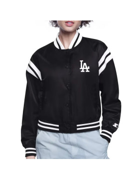 LA Dodgers Printed Logo Black Varsity Satin Jacket