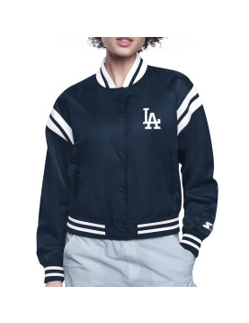 LA Dodgers Printed Logo Black Varsity Satin Jacket