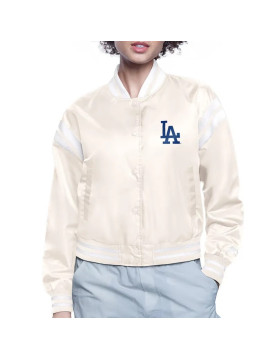 LA Dodgers Printed Logo Black Varsity Satin Jacket