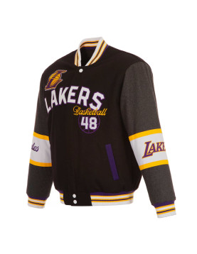 LA Lakers Black and Charcoal Varsity Wool Jacket