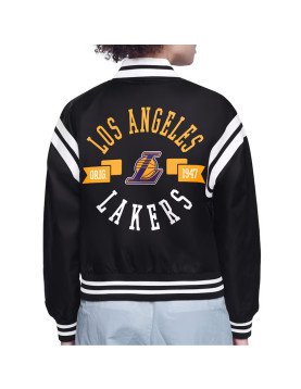 LA Lakers Printed Logo Varsity Satin Jacket