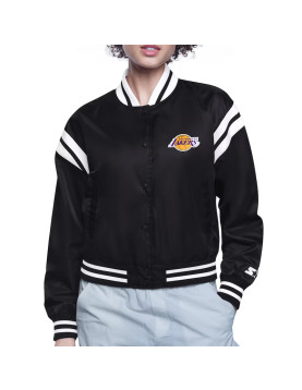 LA Lakers Printed Logo Varsity Satin Jacket