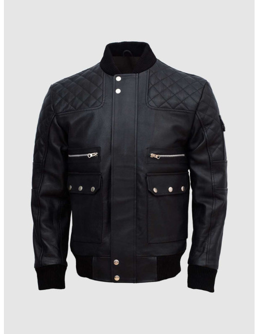 Lavoro Black Bomber Leather Jacket for Work Wear