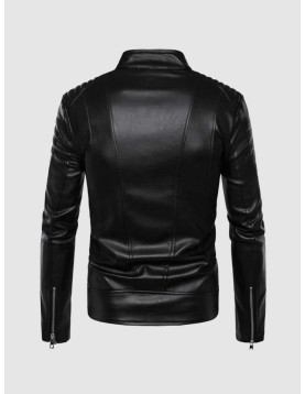 Leather Jacket with Stand-Up Collar