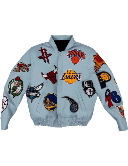 Leather NBA Team Collage Jeff Hamilton Baby Blue Jacket