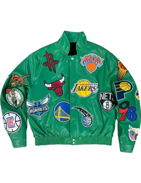 Leather NBA Team Collage Jeff Hamilton Green Jacket