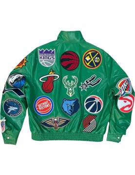 Leather NBA Team Collage Jeff Hamilton Green Jacket