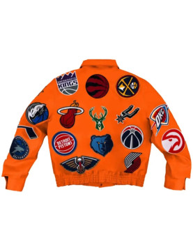 Leather NBA Team Collage Jeff Hamilton Orange Jacket