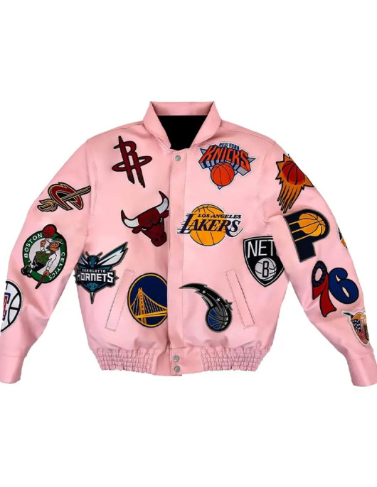 Leather NBA Team Collage Jeff Hamilton Pink Jacket