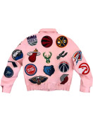 Leather NBA Team Collage Jeff Hamilton Pink Jacket