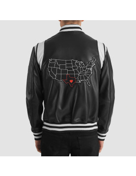 Liberte Texas Black Leather Varsity Jacket