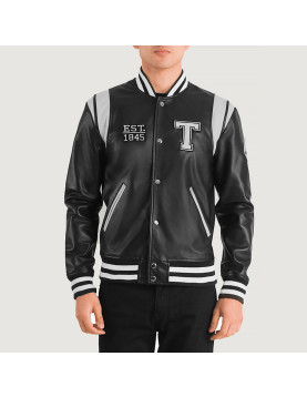 Liberte Texas Black Leather Varsity Jacket