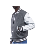 Light Oxford Wool Body & Bright White Leather Sleeves Letterman Jacket