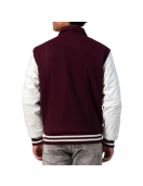 Maroon Body & White Sleeves Letterman Jacket With Byron Collar & Zipper