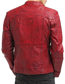 Mens Sheepskin Leather Cafe Racer Biker Jacket Maroon